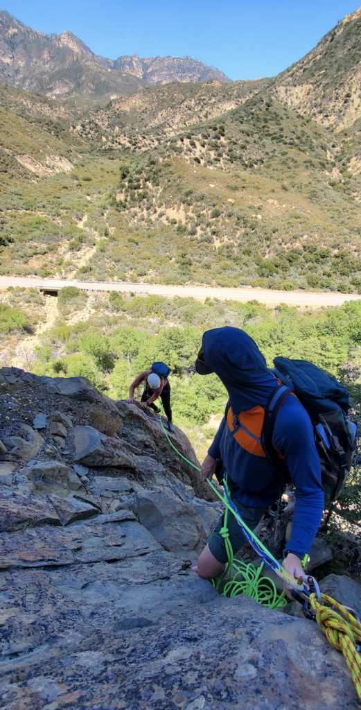 belaying from above while rock climbing in ojai the fortress