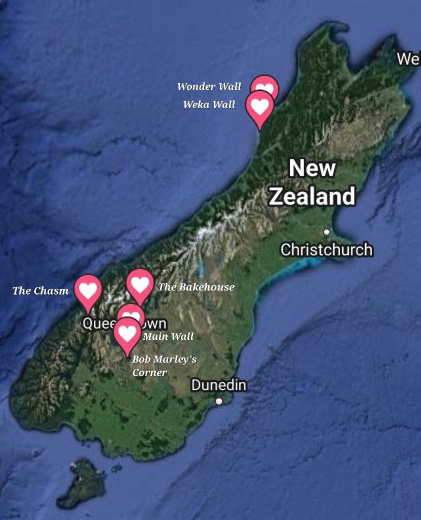 new zealand rock climbing map south island