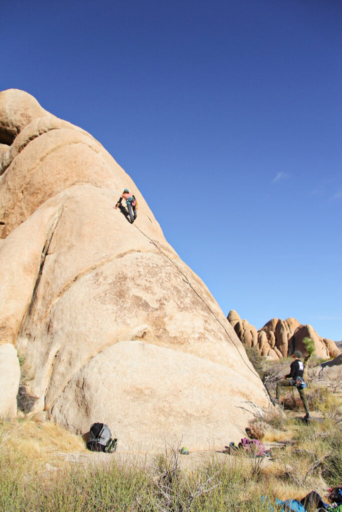 sunny beginner Joshua Tree rock climbing