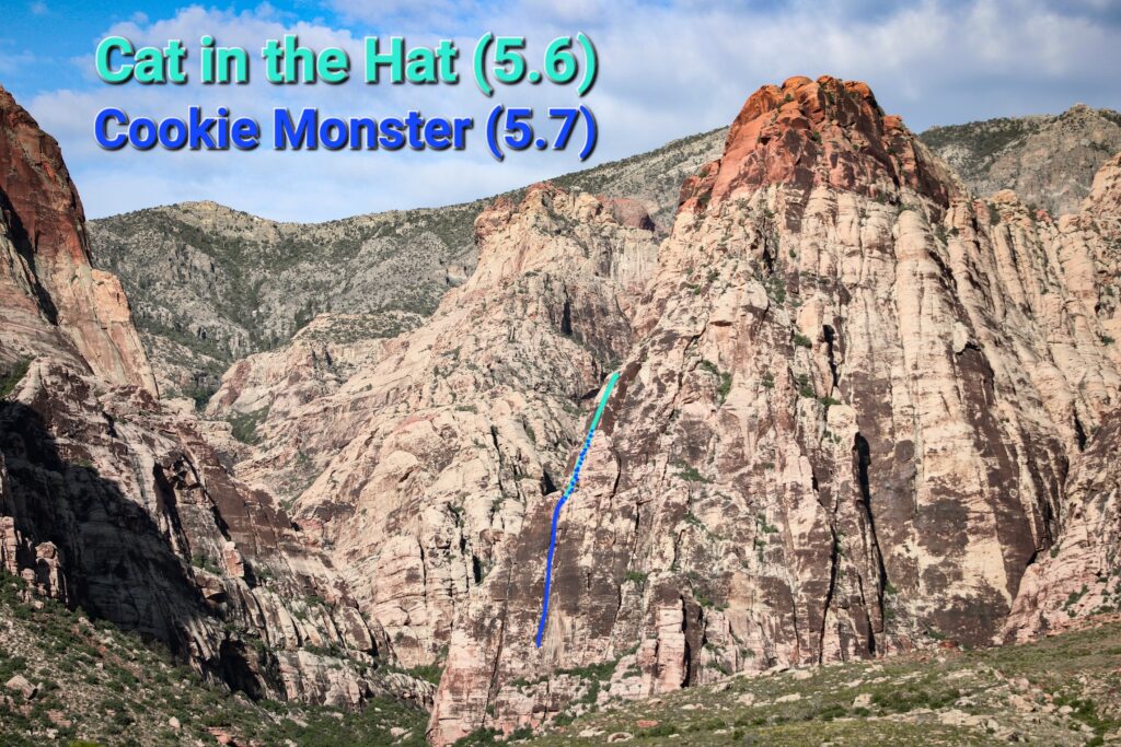 Cookie Monster cat in the hat linkup mescalito red rocks trad climbing